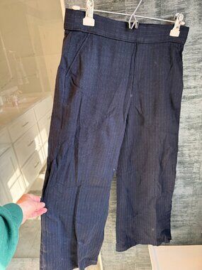 Spanx Womens Perfect Pants Wide Leg Pinstripe Ponte Navy Gray 20385Q